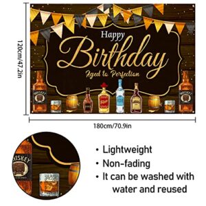 Whisky Birthday Backdrop Banner Decor Black - Whisky Cheer & Beer Theme Aged to Perfection Happy Birthday Party Decorations for Men Women Supplies, 3.9x5.9 ft