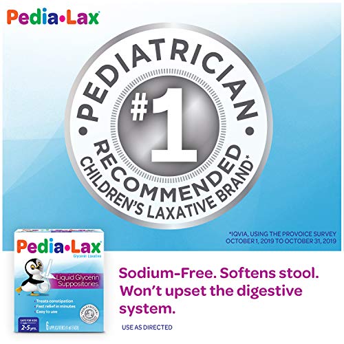 Pedia-Lax Laxative Liquid Glycerin Suppositories for Kids, Ages 2-5, 6 CT, 3 Pack