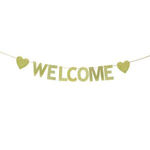 kunggo welcome hanging sign banner- gold glitter first day of school, office, baby shower, homecoming, reunion, military army homecoming party decorations.