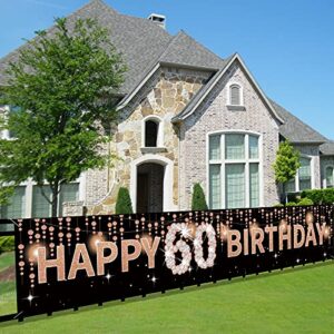 joyiou happy 60th birthday banner decorations, rose gold large 60th birthday sign, sixty birthday party decorations supplies for women, 60 years old birthday photo booth backdrop (9.8×1.6ft)