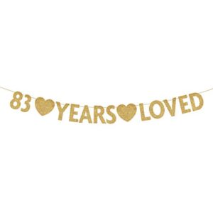 gold 83 year loved banner, gold glitter happy 83rd birthday party decorations, supplies