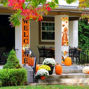 Welcome Fall Porch Banners Autumn Harvest Door Banner with Pumpkin Maple Leaves Gnome Pattern Thanksgiving Hanging Banners Autumn Home Decorations for Fall Indoor Outdoor Home Yard Wall Supplies