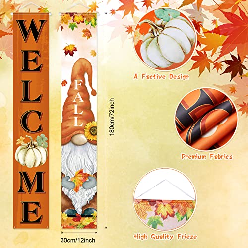 Welcome Fall Porch Banners Autumn Harvest Door Banner with Pumpkin Maple Leaves Gnome Pattern Thanksgiving Hanging Banners Autumn Home Decorations for Fall Indoor Outdoor Home Yard Wall Supplies