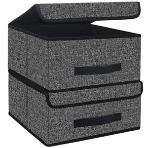 onlyeasy foldable storage bins cubes boxes with lid – storage box cube cubby basket closet organizer pack of two with leather handles for closet bedroom, 13″x13″, black, 8mxalb2p