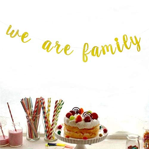 Gold Glitter We are Family Banner, Family Reunion Party Banner, Family Photo Prop, Banner for Family Party Home Decoration - We are Family