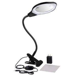 Dylviw Bright Light Desk Gooseneck Magnifier Lamp with Metal Large Clamp, Magnifying Glass with Adjustable Light for Daily Hobbies Repairing, Reading, Crafts