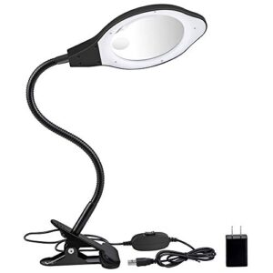 dylviw bright light desk gooseneck magnifier lamp with metal large clamp, magnifying glass with adjustable light for daily hobbies repairing, reading, crafts