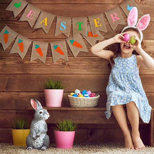 Maxdot Easter Rabbit Burlap Banner Carrot Bunting Banner for Easter Party Decoration, 2 Pieces