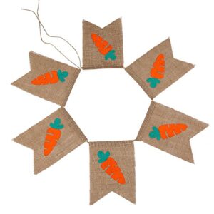 Maxdot Easter Rabbit Burlap Banner Carrot Bunting Banner for Easter Party Decoration, 2 Pieces