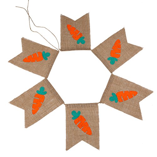 Maxdot Easter Rabbit Burlap Banner Carrot Bunting Banner for Easter Party Decoration, 2 Pieces