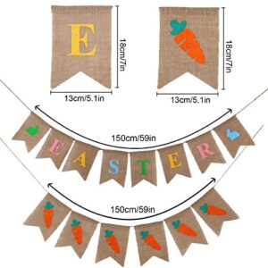 Maxdot Easter Rabbit Burlap Banner Carrot Bunting Banner for Easter Party Decoration, 2 Pieces