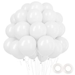 rubfac white balloons latex party balloons 100pcs 12 inch helium balloons for wedding bridal baby shower graduation anniversary birthday bachelorette party decoration, white ribbon