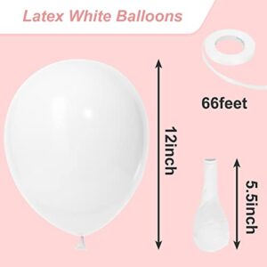 RUBFAC White Balloons Latex Party Balloons 100pcs 12 Inch Helium Balloons for Wedding Bridal Baby Shower Graduation Anniversary Birthday Bachelorette Party Decoration, White Ribbon