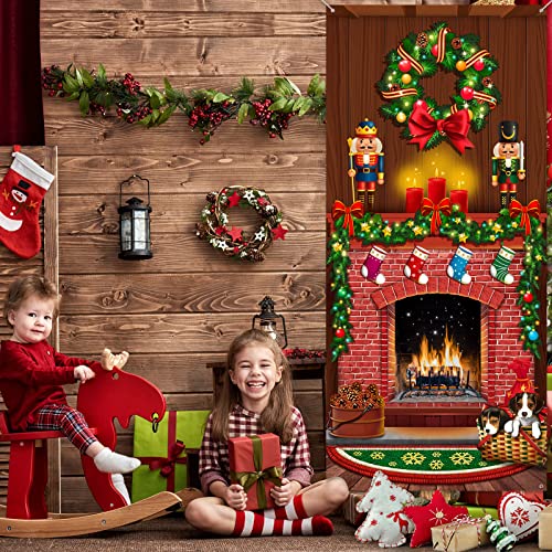 Merry Christmas Door Cover Christmas Fireplace Door Cover Backdrops Xmas Tree Printed Door Cover Banner Christmas Background Xmas Nutcracker Front Door Christmas Hanging Decorations, 6.5 x 3 Feet