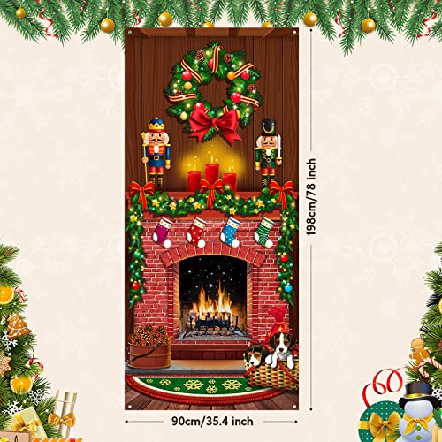 Merry Christmas Door Cover Christmas Fireplace Door Cover Backdrops Xmas Tree Printed Door Cover Banner Christmas Background Xmas Nutcracker Front Door Christmas Hanging Decorations, 6.5 x 3 Feet