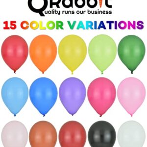 QRabbit (100 pcs 12") Premium Quality Extra Thick Latex Party Balloons for Helium or Air Use, 15 Assorted Bright Colors, Assorted Balloons, Rainbow Balloons for Kids/Adults Event Decoration