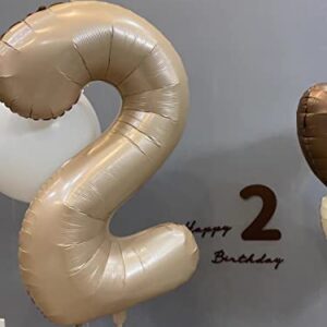 40 Inch Tan Light Brown Number 2 Balloons,Caramel Matte Beige Large Foil Helium Mylar Birthday Party Balloon 0-9 Champagne Color Nude Number (2) for Baby Shower Wedding Decorations