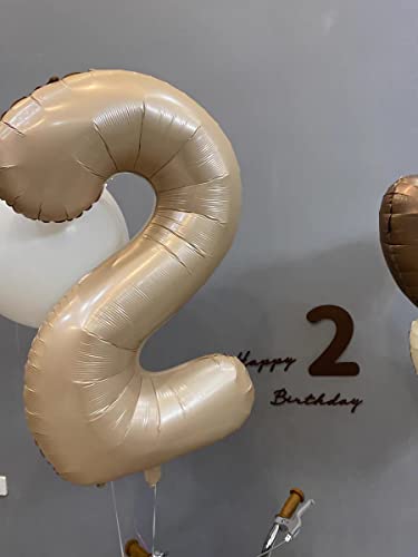 40 Inch Tan Light Brown Number 2 Balloons,Caramel Matte Beige Large Foil Helium Mylar Birthday Party Balloon 0-9 Champagne Color Nude Number (2) for Baby Shower Wedding Decorations