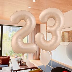 40 Inch Tan Light Brown Number 2 Balloons,Caramel Matte Beige Large Foil Helium Mylar Birthday Party Balloon 0-9 Champagne Color Nude Number (2) for Baby Shower Wedding Decorations