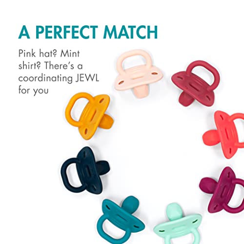 Boon JEWL Biometric Stage 3 Orthodontic Pacifier — 6-18 Months — Blue — Silicone Baby Pacifier with Soothing Gem Shaped Nipple — 2 Count