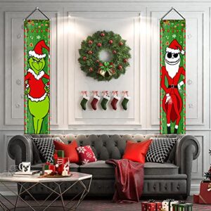 Grinch Christmas Decorations Jack and Grinch Xmas Porch Signs Hanging Banners for Winter Holiday Decor Home Indoor Outside Front Door Party Wall