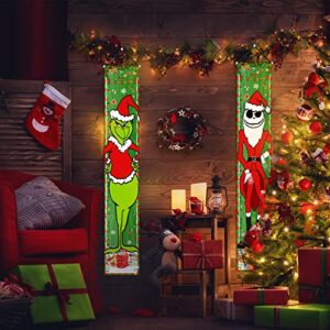 Grinch Christmas Decorations Jack and Grinch Xmas Porch Signs Hanging Banners for Winter Holiday Decor Home Indoor Outside Front Door Party Wall