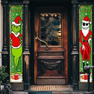 Grinch Christmas Decorations Jack and Grinch Xmas Porch Signs Hanging Banners for Winter Holiday Decor Home Indoor Outside Front Door Party Wall