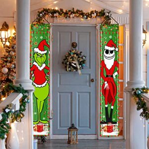 Grinch Christmas Decorations Jack and Grinch Xmas Porch Signs Hanging Banners for Winter Holiday Decor Home Indoor Outside Front Door Party Wall