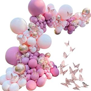 jyouhin 130 pcs rose and pink balloon garland arch kit, latex balloons rose gold butterfly stickers wall decor for wedding party birthday bridal shower baby shower girl boy decoration