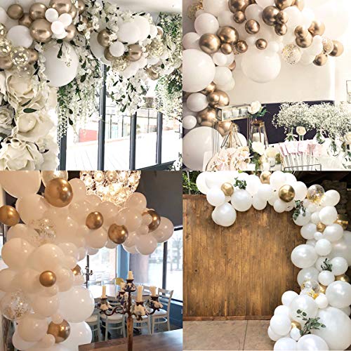 Futureferry Balloon Garland Arch Kit-116 Pcs White and Gold Balloons-Wedding Birthday Bachelorette Engagements Anniversary Party Backdrop DIY Decorations