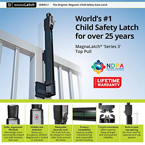 D&D Technologies ML3TPKA MagnaLatch Top Pull, Pool & Child Safety Magnetic Gate Latch and Lock, for Any Square Gate