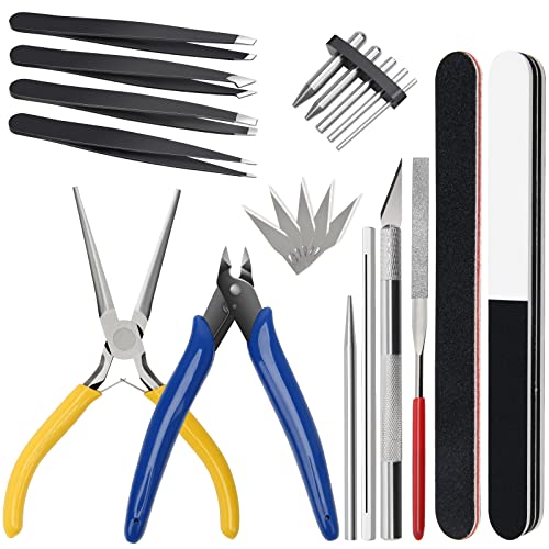 Catcan 17 Pieces Metal Puzzle Tool Set, DIY Metal Model Kit Including Clippers Edge Bending Tools Tab Twisting Tool Cylinder Cone Shape Bend Assist Tool 4 Metal Tweezers (17) (17)