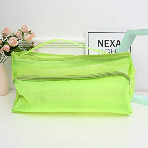 EXCEART Mesh Knitting Bag Woolen Yarn Tote Organizer Net Bag with Zipper Closure Carrying Knitting Needles Sewing Accessories (Light Green)