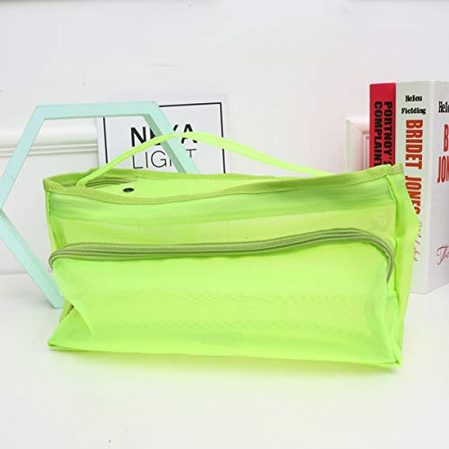 EXCEART Mesh Knitting Bag Woolen Yarn Tote Organizer Net Bag with Zipper Closure Carrying Knitting Needles Sewing Accessories (Light Green)
