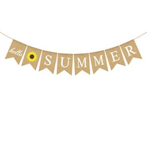 jute burlap hello summer banner with sunflower summer party mantel fireplace decoration