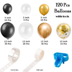 Whaline Balloon Arch & Garland Kit, 120Pcs Black, White, Gold Confetti and Metal Latex Balloons with 1pcs Tying Tool, Balloon Strip Tape for Graduation, Wedding, Birthday Decor