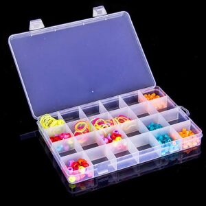 prettDliJUN Useful 24 Compartments Clear Plastic Storage Box Bin Jewelry Earring Case Container Tablet case