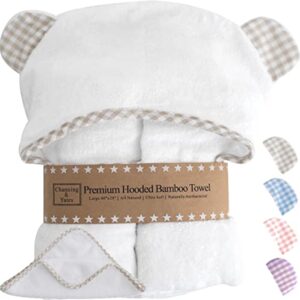 Channing & Yates Premium Organic Baby Bath Towel and Washcloth Set - Soft Baby Towels and Washcloths are Baby Bath Essentials - Baby Hooded Towel - Girl/Boy Baby Bath Towels (Beige/White)