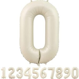 40 inch cream white number 0 balloons,large foil helium mylar birthday party balloon 0-9 matte nude white number (0) for baby shower wedding decorations