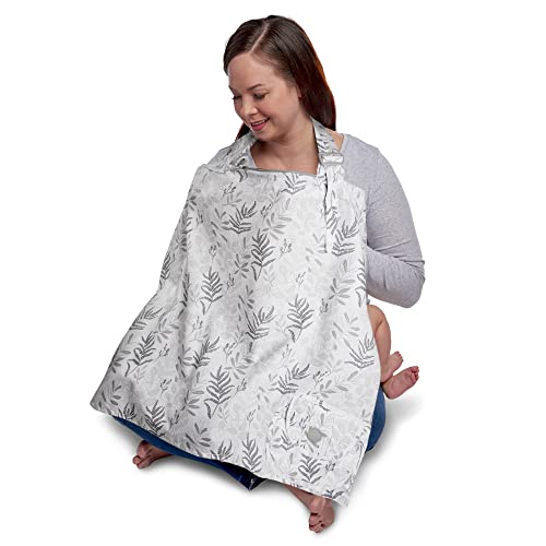 Boppy Nursing Cover for Breastfeeding | Gray Fern | Apron Style with Compact Integrated Storage Pocket | Neckline to See Baby While Feeding for Nursing Mother