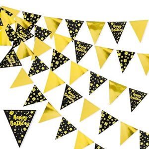 40ft black gold happy birthday decorations happy birthday banner bunting triangle flag pennant garland streamer backdrop for boys men 13th 16th 21st 30th 40th 50th 60th happy birthday party supplies