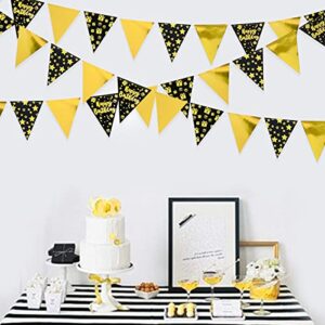 40Ft Black Gold Happy Birthday Decorations Happy Birthday Banner Bunting Triangle Flag Pennant Garland Streamer Backdrop for Boys Men 13th 16th 21st 30th 40th 50th 60th Happy Birthday Party Supplies