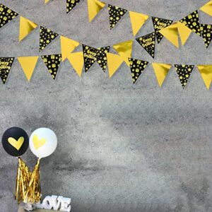 40Ft Black Gold Happy Birthday Decorations Happy Birthday Banner Bunting Triangle Flag Pennant Garland Streamer Backdrop for Boys Men 13th 16th 21st 30th 40th 50th 60th Happy Birthday Party Supplies