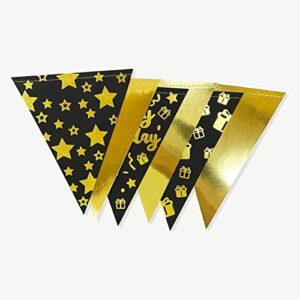 40Ft Black Gold Happy Birthday Decorations Happy Birthday Banner Bunting Triangle Flag Pennant Garland Streamer Backdrop for Boys Men 13th 16th 21st 30th 40th 50th 60th Happy Birthday Party Supplies