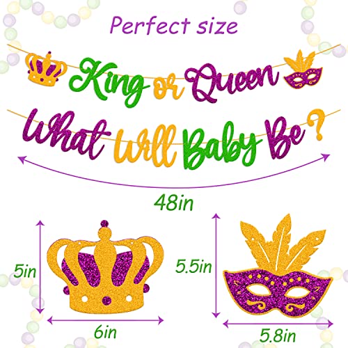 King Or Queen What Will Baby Be Banner Mardi Gras Gender Reveal Decoration Carnival Fleur De Lis Shrove Fat Tuesday New Orleans Masquerade Theme Baby Shower Party Supplies