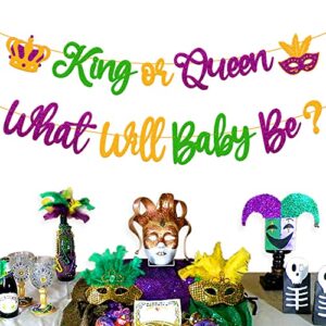 King Or Queen What Will Baby Be Banner Mardi Gras Gender Reveal Decoration Carnival Fleur De Lis Shrove Fat Tuesday New Orleans Masquerade Theme Baby Shower Party Supplies