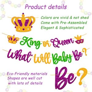 King Or Queen What Will Baby Be Banner Mardi Gras Gender Reveal Decoration Carnival Fleur De Lis Shrove Fat Tuesday New Orleans Masquerade Theme Baby Shower Party Supplies