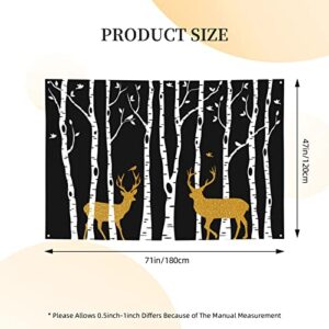 Christmas Banner Christmas Gold Deer Birch Tree Hanging Party Holiday Banner Wall Decoration Indoor Outdoor, 71 x 47 Inch