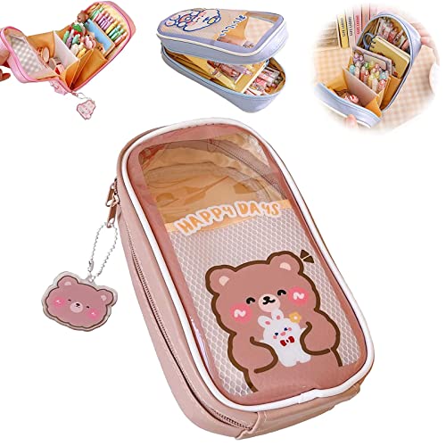 KDGENG Clear Large Pencil Case, Cute Aesthetic Pencil Case, Large Clear Pencil Case with Zipper, School Pencil Case, Pencil Case for Girls (Brown)