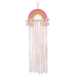 nicrolandee rainbow tassels hair bows holder hanging – baby hair accessories storage headband holder hair clips organizer wall hanger decor for baby girls room ornament (pink yellow)